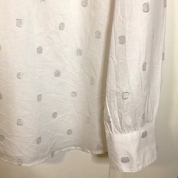 Talbots Women's White Cotton Long Sleeves Top Blouse Size M Lined Ruffle V-Neck - Picture 3 of 8